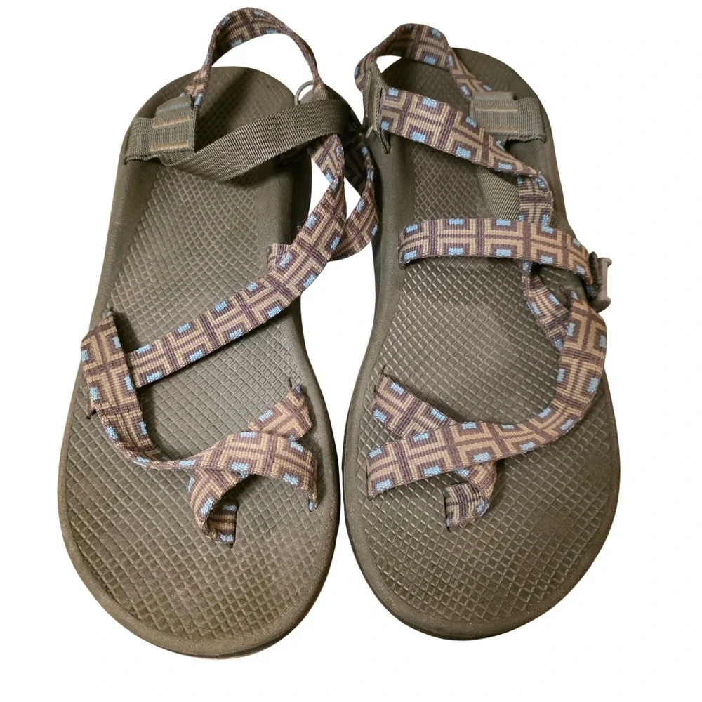 Chaco‎ Z2 Classic Mens Sandals Size 14 Brown Blue Geometric Straps Toe Loop
